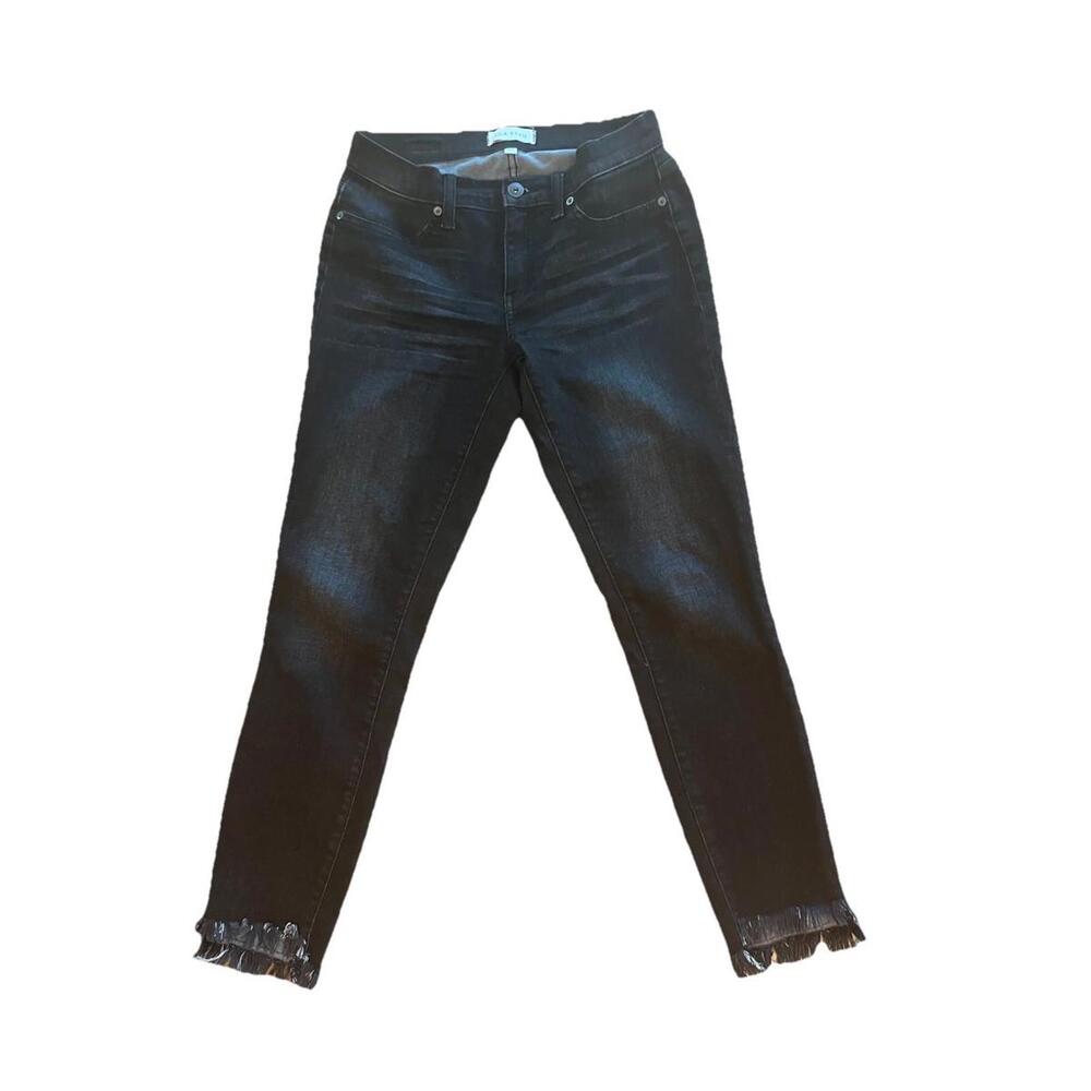 Lila Ryan Belmont Jeans  Size 26  Black Stretch Denim Skinny w Hi-Low Raw Hem